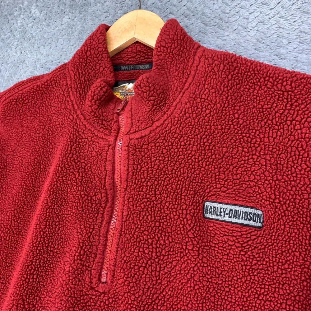Harley Davidson Mens XXL Red Sherpa Fleece Quarter Zip Pullover Eagle Graphic